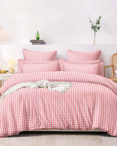 White & Pink Check Printed Kids Comfy Quilts Cover