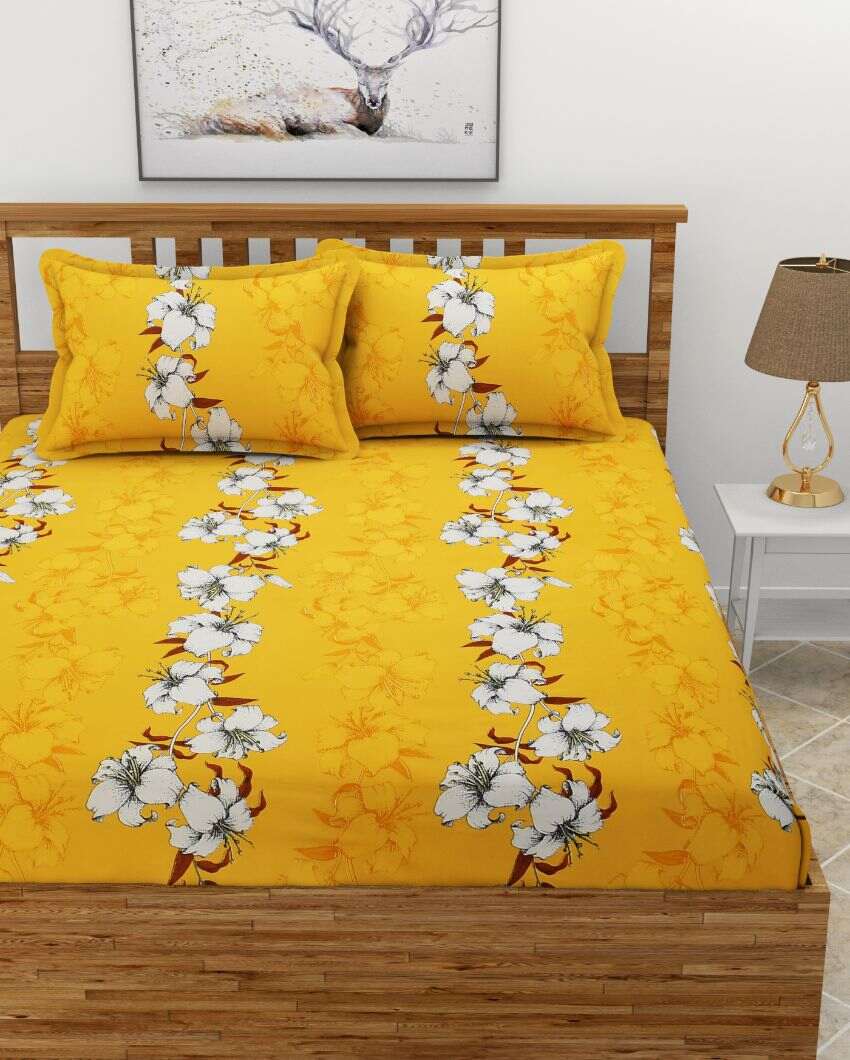 Colorful Flowers Glace Cotton Fitted Double Bedsheet Set | 78 x 72 x 8 inches