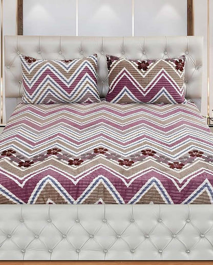 Super Soft Flannel Zigzag Flower Warm & Winter Fitted Bedsheet With Pillow Covers