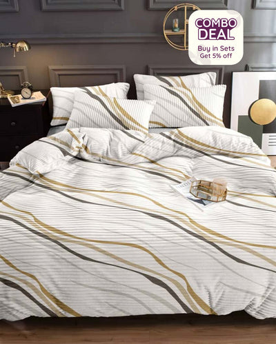 Super Soft Flannel  Cream Lehar Warm & Winter Fitted Bedsheet With Pillow Covers