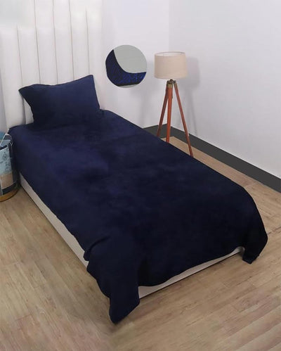 Trendy Blue Velvet Fitted Bedsheet Set