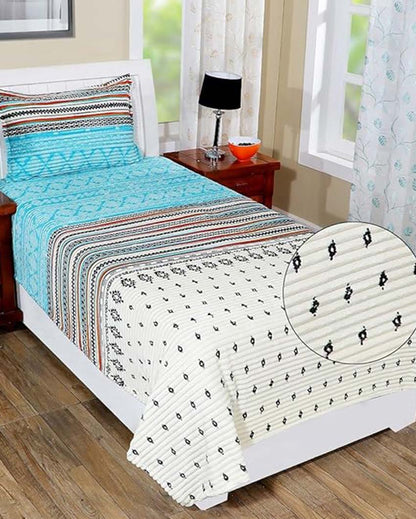 Super Soft Flannel  Sea Green Zigzag Warm & Winter Fitted Bedsheet With Pillow Covers