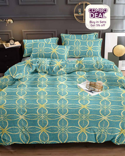Super Soft Flannel  Teal Flower Warm & Winter Fitted Bedsheet With Pillow Covers