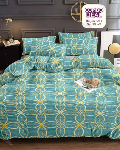 Super Soft Flannel  Teal Flower Warm & Winter Fitted Bedsheet With Pillow Covers