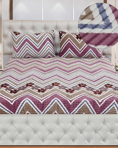 Super Soft Flannel Zigzag Flower Warm & Winter Fitted Bedsheet With Pillow Covers