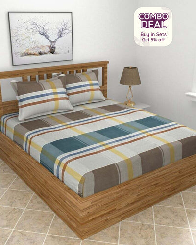 Unique Big Checked Glace Cotton King Size Bedsheet Set | 72 x 78 x 12 inches | 210 TC