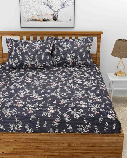 Blue Bale Glace Cotton Fitted Double Bedsheet Set | 78 x 72 x 8 inches