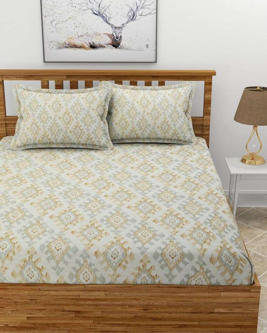 Fleno Print Glace Cotton Fitted Double Bedsheet Set | 78 x 72 x 8 inches