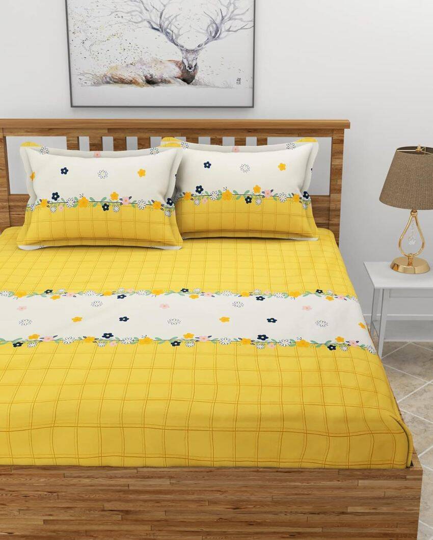 Flower Pitch Glace Cotton Fitted Double Bedsheet Set | 78 x 72 x 8 inches