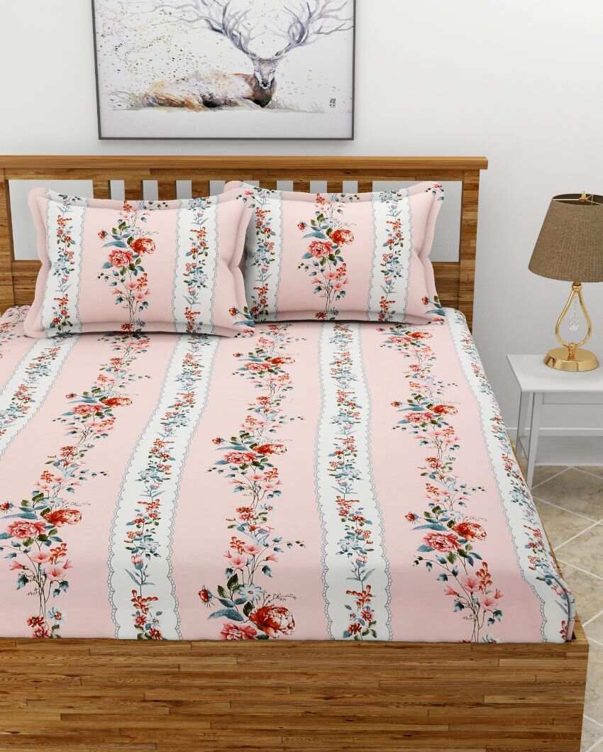 Lemon Rose Glace Cotton Fitted Double Bedsheet Set | 78 x 72 x 8 inches