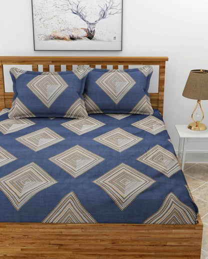 Tiles Glace Cotton Fitted Double Bedsheet Set | 78 x 72 x 8 inches