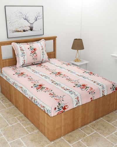 Floral & Bunches Glace Cotton Elastic Fitted Single Bedsheet With 1 Pillow Cover | 78 x 36 x 8 inches