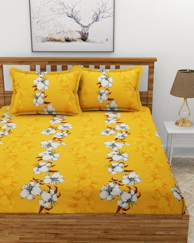 Mustard Glace Cotton Bedding Set with 2 Pillow Covers | Queen Size | 90 x 100 inches