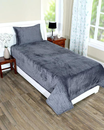 Designer Cadet Grey Velvet Flat Bedsheet Set