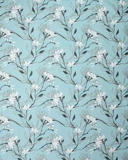 Sky Blue Lilly Flowers Glace Cotton King Size Bedsheet Set | 108 × 108 inches | 210 TC