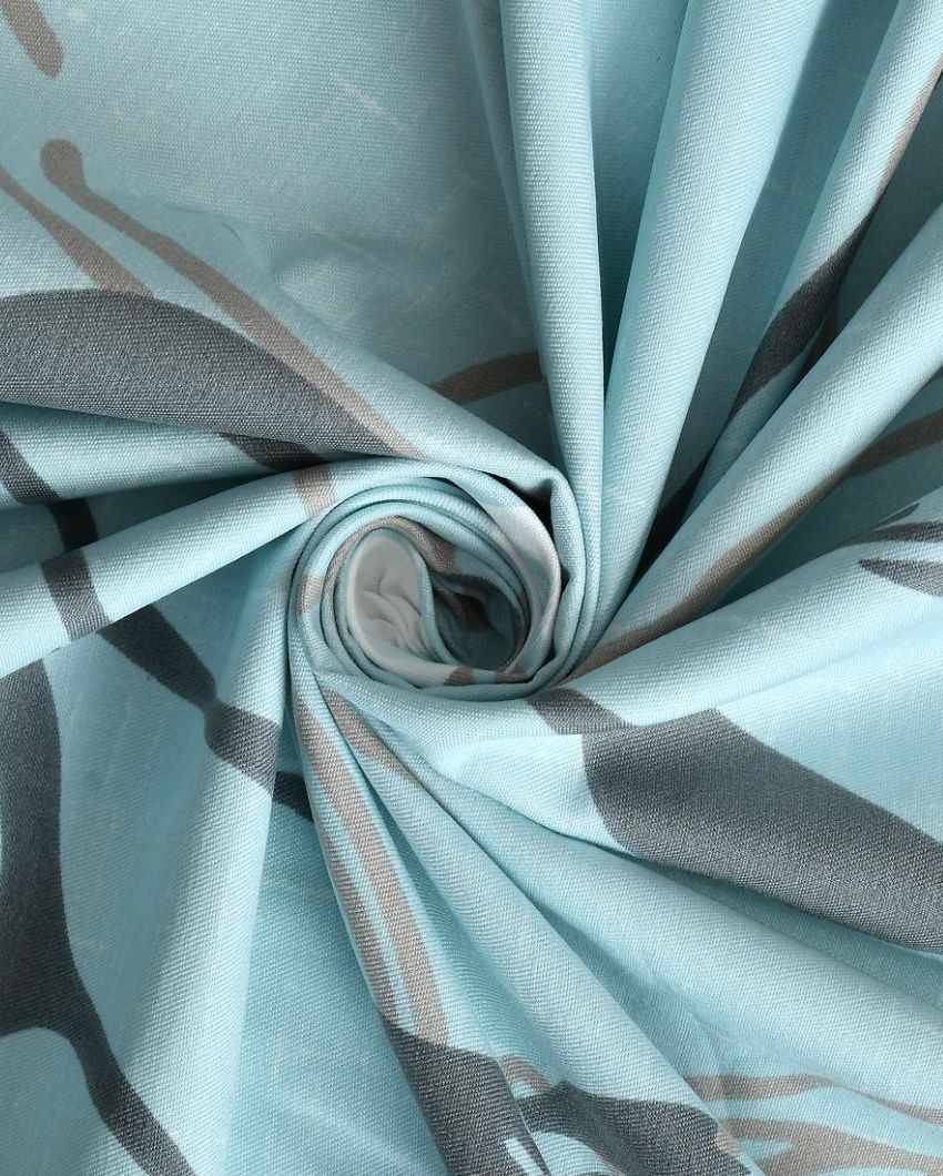 Sky Blue Lilly Flowers Glace Cotton King Size Bedsheet Set | 108 × 108 inches | 210 TC
