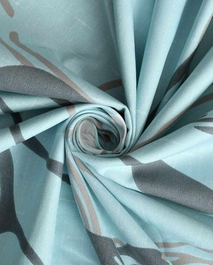 Sky Blue Lilly Flowers Glace Cotton King Size Bedsheet Set | 108 × 108 inches | 210 TC