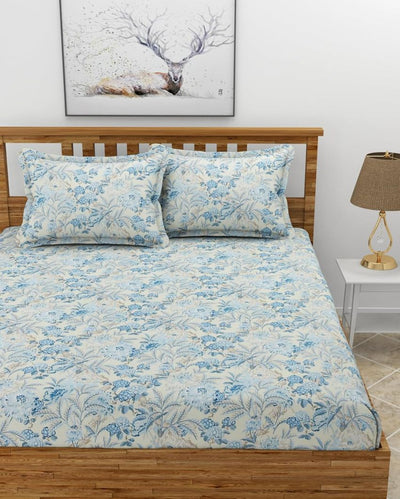 Blue Cream Glace Cotton Bedding Set with 2 Pillow Covers | Queen Size | 90 x 100 inches