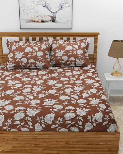 Coffee Glace Cotton Bedding Set with 2 Pillow Covers | Queen Size | 90 x 100 inches