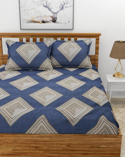 Dark Blue  Glace Cotton Bedding Set with 2 Pillow Covers | Queen Size | 90 x 100 inches