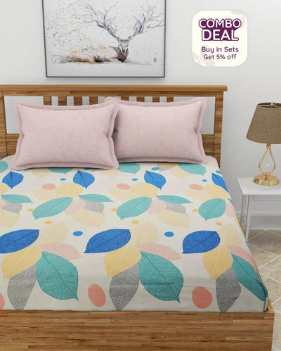 Multi Leaf Premium Glace Cotton Bedding Set | King Size  | 108 x 108 inches