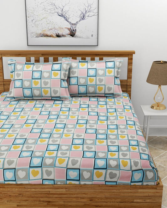 Heart Print Premium Glace Cotton Bedding Set | King Size