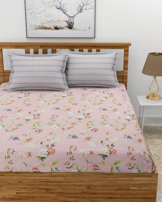 Lite Pink Premium Glace Cotton Bedding Set | King Size