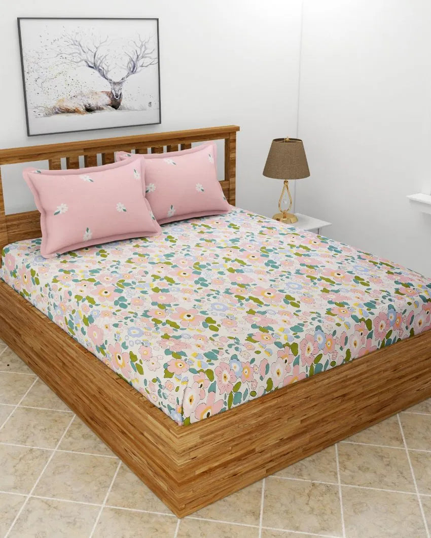 Floral Pink Premium Glace Cotton Bedding Set | King Size | 108 x 108 inches