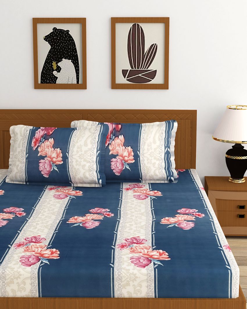 Red Blue Premium Glace Cotton Bedding Set | King Size