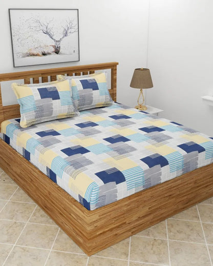 Blue Yellow Premium Glace Cotton Bedding Set | King Size | 108 x 108 inches