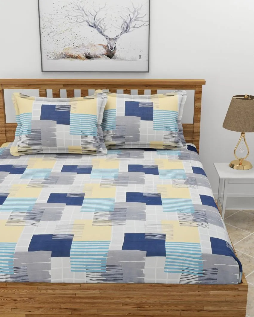 Blue Yellow Premium Glace Cotton Bedding Set | King Size