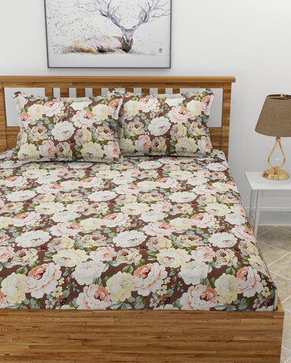 White Rose Premium Glace Cotton Bedding Set | King Size