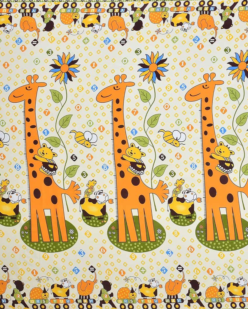 Giraffe Printed Multicolor Glace Cotton Flat Single Bedsheet with One King Size Pillow Cover | 90 x 60 inches