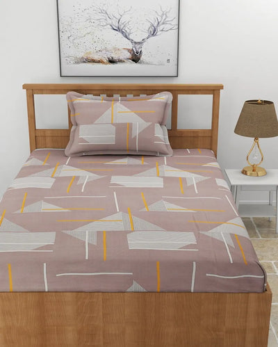 Geometric Brown Triangle Glace Cotton Bedsheet with Pillow Cover | 60 x 90 inches