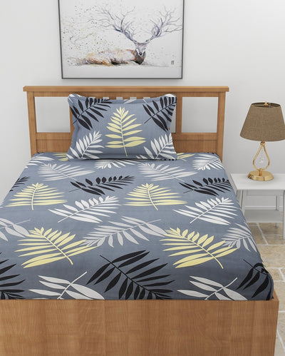 Modern Charcoal Glace Cotton Bedsheet with Pillow Cover | 60 x 90 inches