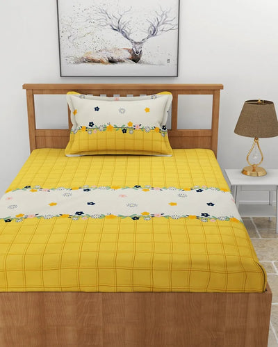 Classic Flower Pitch Glace Cotton Bedsheet with Pillow Cover | 60 x 90 inches