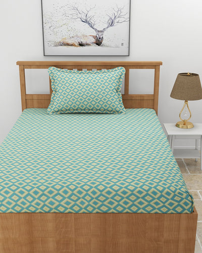 Fresh Green Diamond Glace Cotton Bedsheet with Pillow Cover | 60 x 90 inches