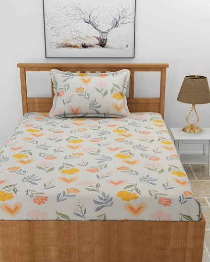 Lovely V Heart Glace Cotton Bedsheet with Pillow Cover | 60 x 90 inches