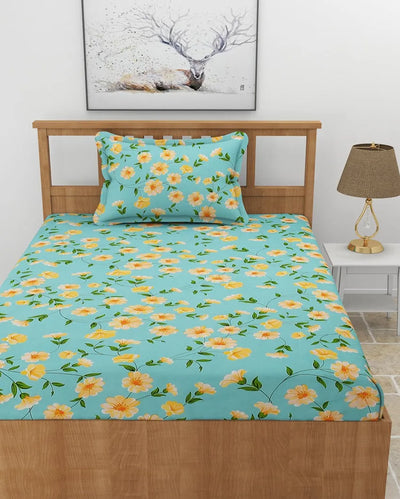 Sunny Yellow Sunflower Glace Cotton Bedsheet with Pillow Cover | 60 x 90 inches