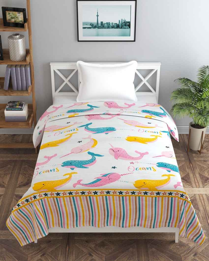 Ocean Fish Printed Kids Comfy Quilts Cover With Zipper