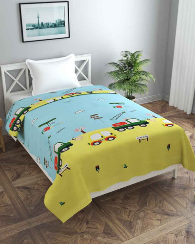 Yellow Bus Printed Kids Comfy Quilts Cover With Zipper