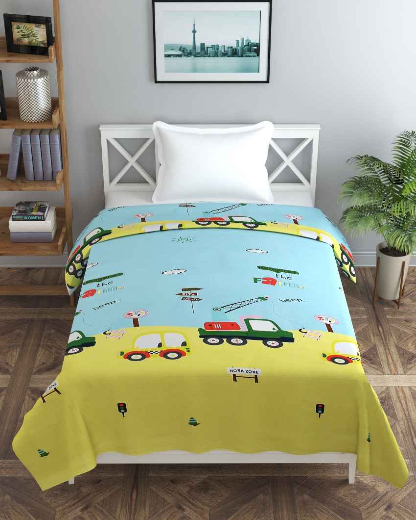 Yellow Bus Printed Kids Comfy Quilts Cover With Zipper