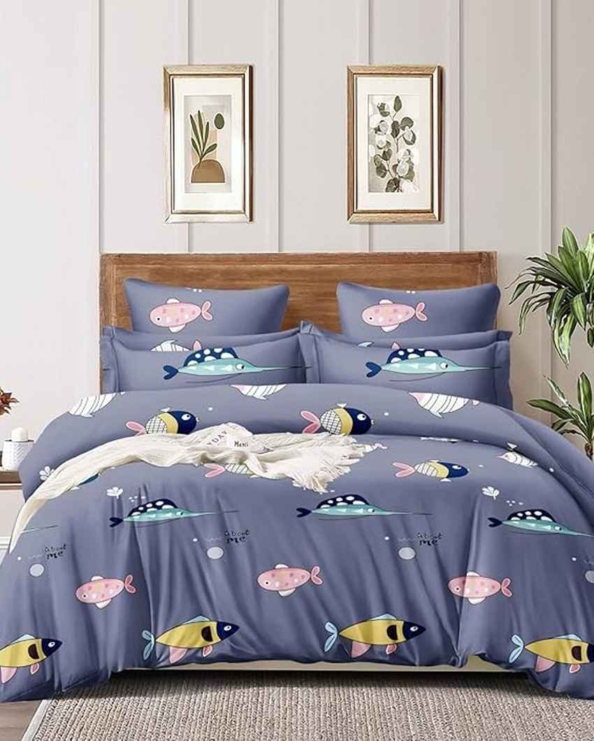 Grey Fish Printed Kids Comfy Quilts Cover With Zipper