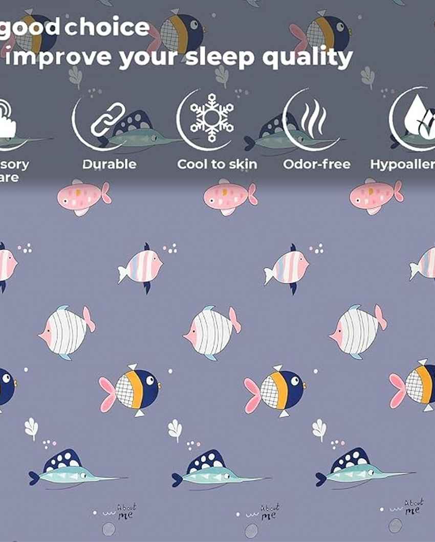 Grey Fish Printed Kids Comfy Quilts Cover With Zipper