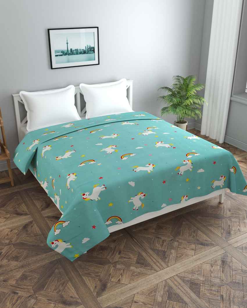 Sky Blue Unicorn Printed Kids Comfy Quilts Cover