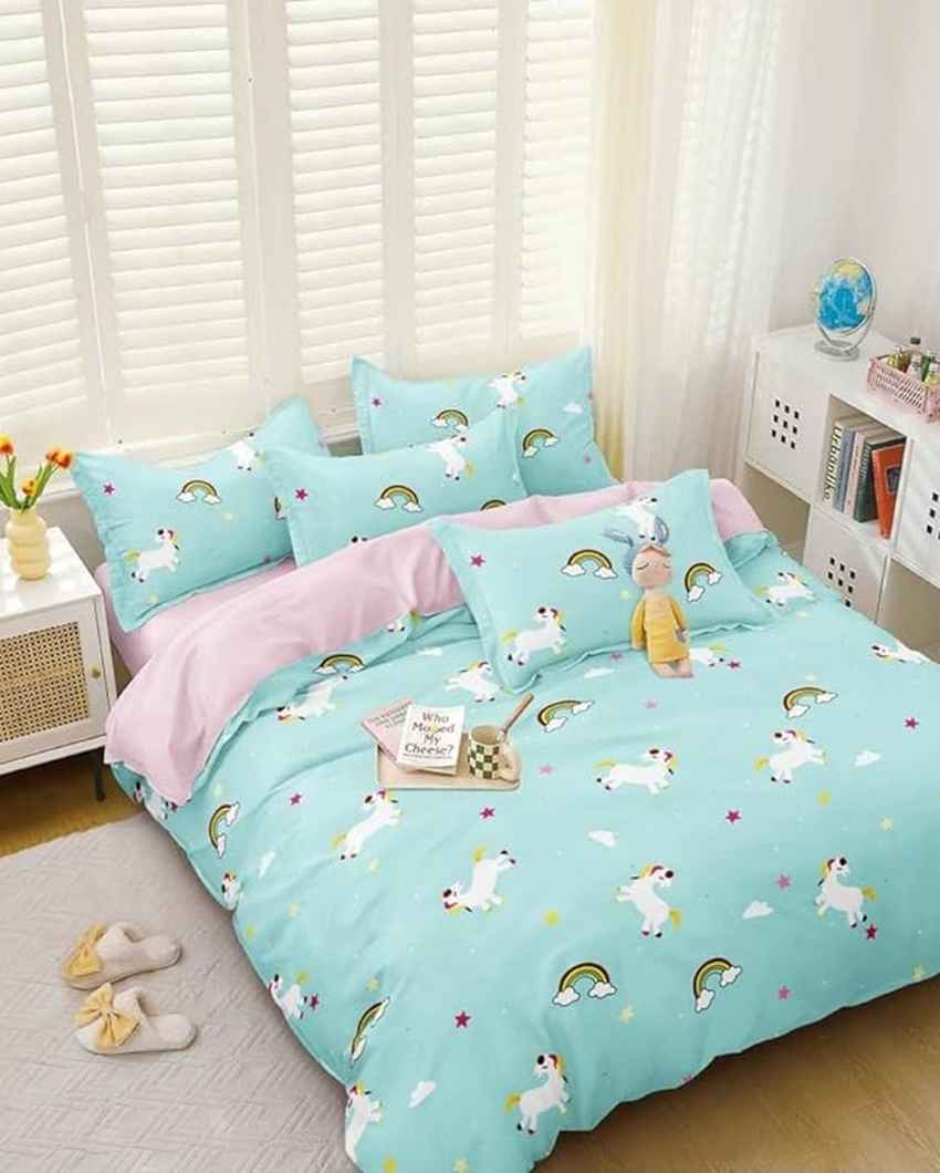 Sky Blue Unicorn Printed Kids Comfy Quilts Cover