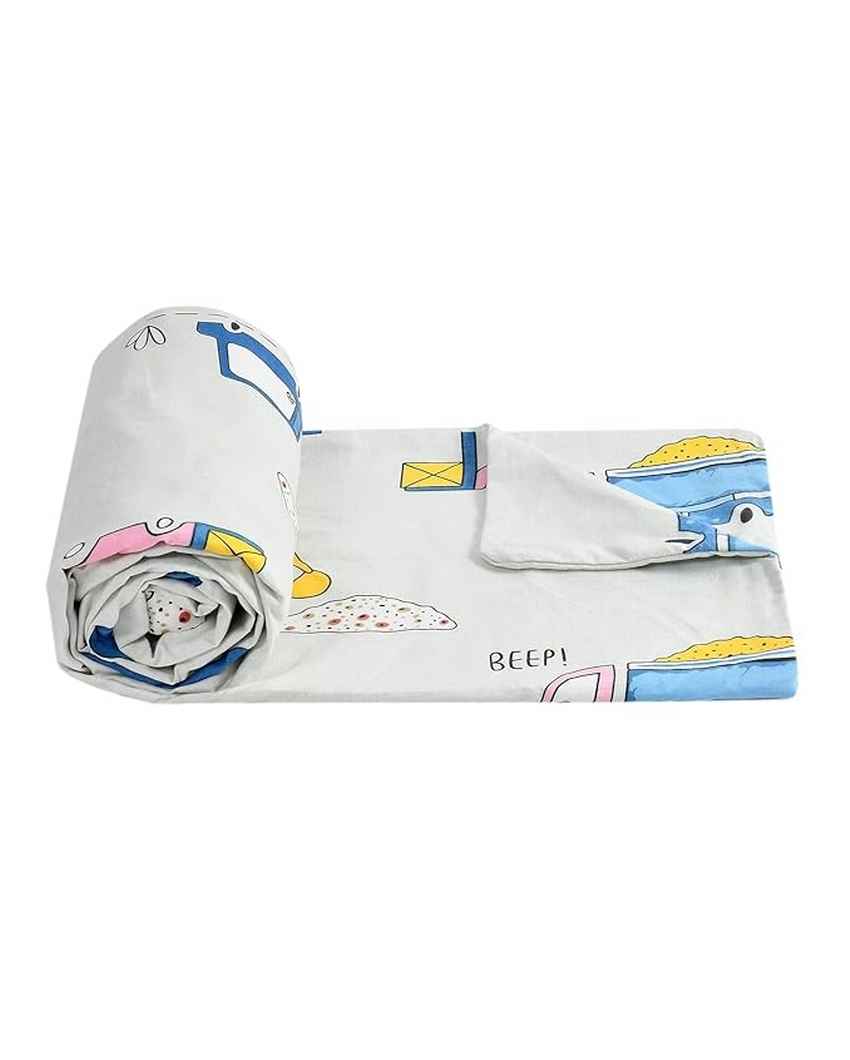 Heavy Vehicles Printed Kids Comfy Quilts Cover With Zipper