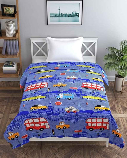 Blue Bus Printed Kids Comfy Quilts Cover With Zipper