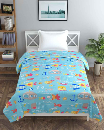 Blue Water Animal Printed Kids Comfy Quilts Cover With Zipper