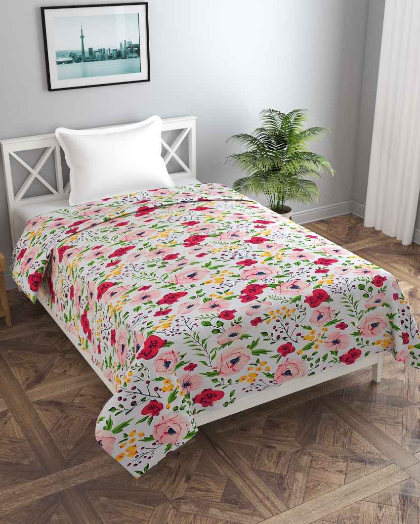 White Bouquet Printed Kids Comfy Quilts Cover